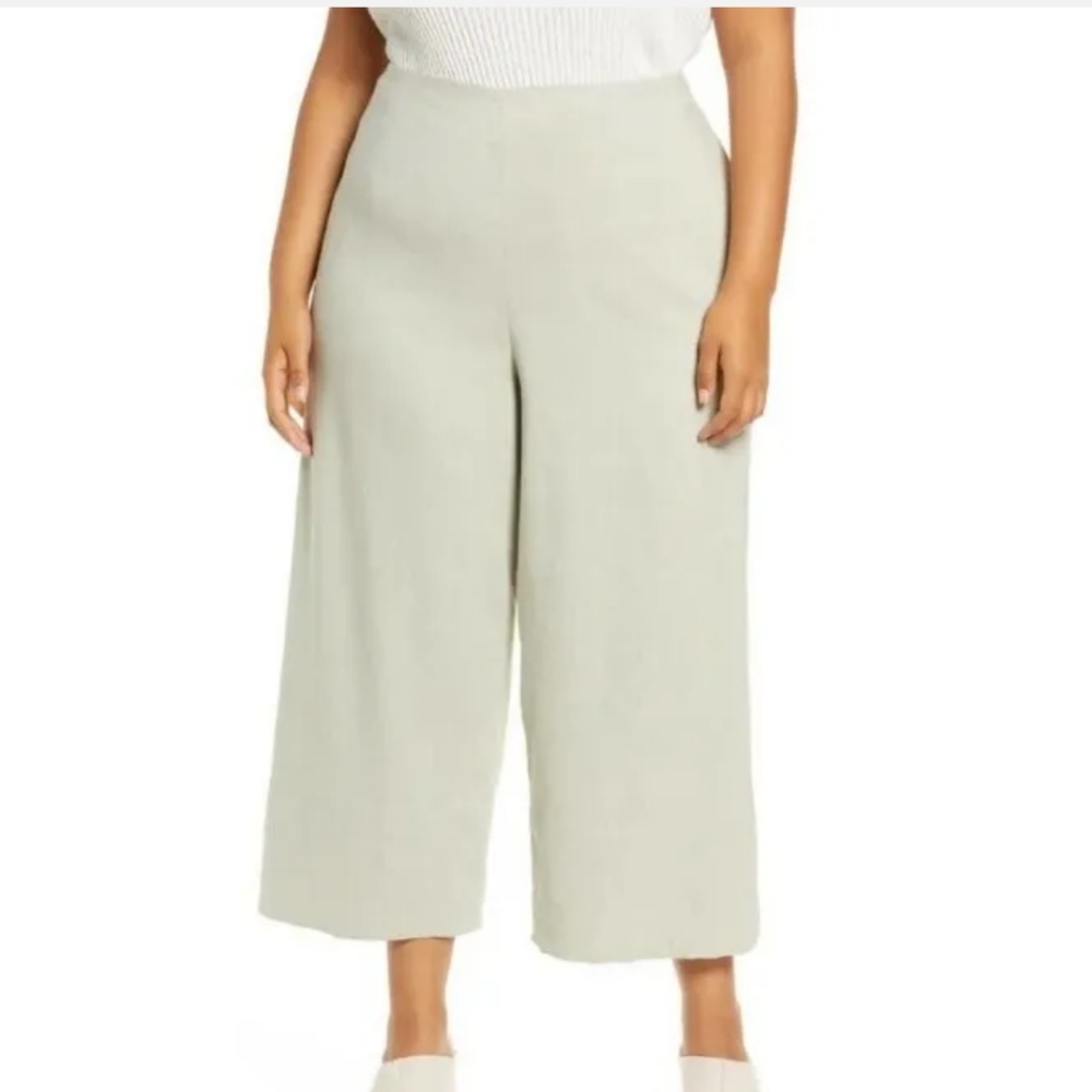 Vince Cropped Wide Leg Linen Pants Mininalist Boho High Waisted Sz 18/1X 44/24"